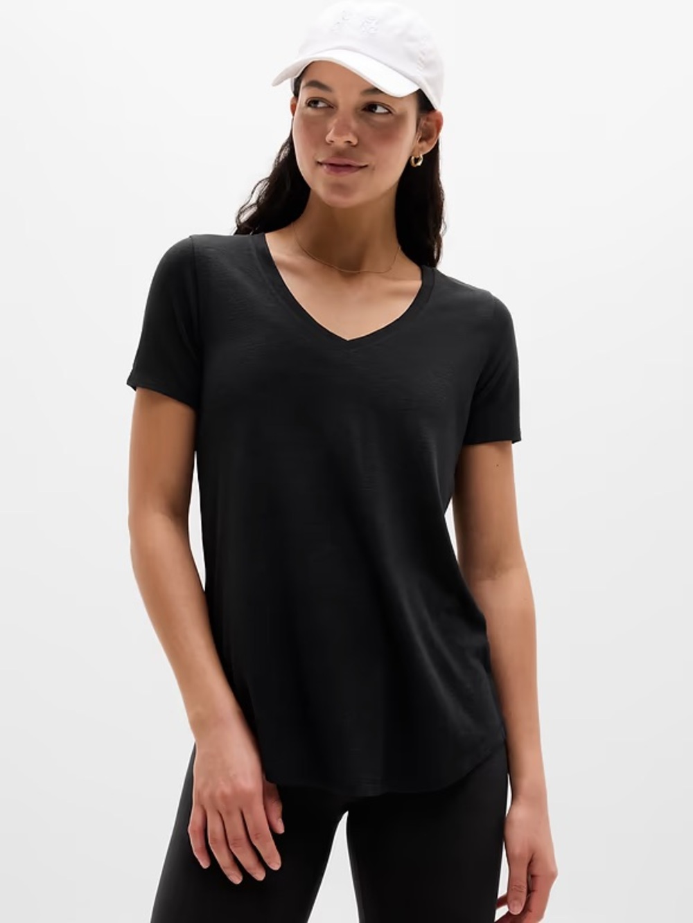 Athleta Breezy Scoop V-Neck Tee In Black Size M
